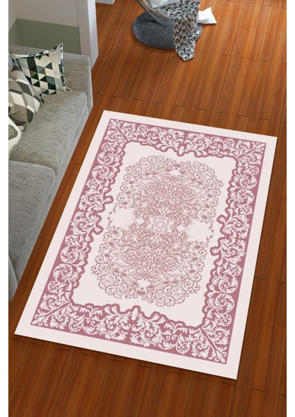 Ipek Kadife Pembe Renkli Göbekli Desen Lastikli Halı Örtüsü