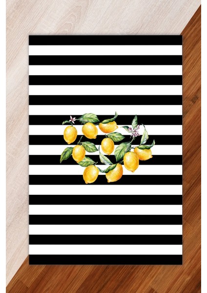 Ipek Kadife Sarı Renkli Limon Desen Lastikli Halı Örtüsü