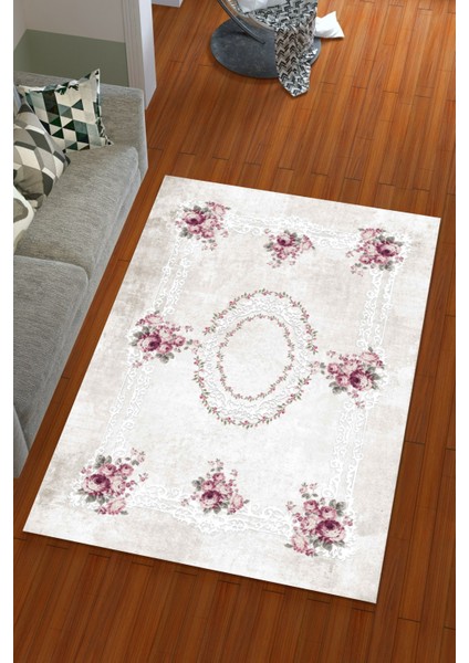 Ipek Kadife Pembe Renkli Göbekli Desen Lastikli Halı Örtüsü