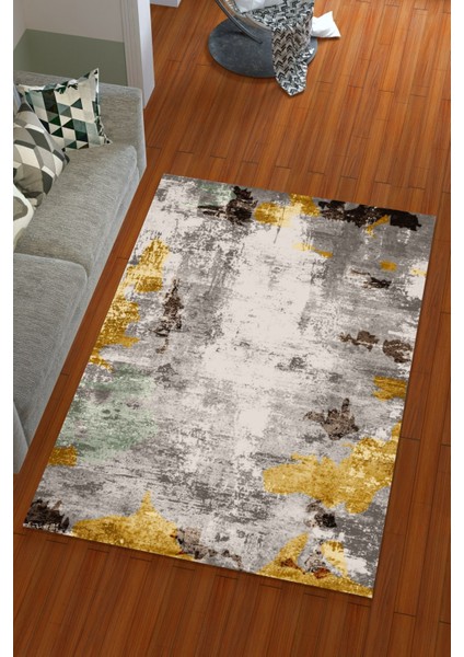 Ipek Kadife Gri Renkli Jet Desen Lastikli Halı Örtüsü