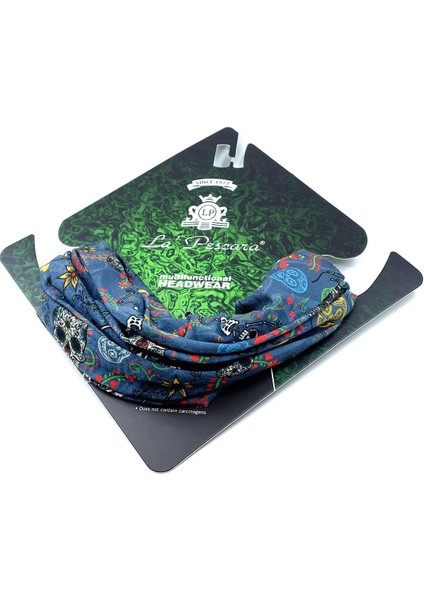 La Pescara Floral Skull Mavi Bandana BND09