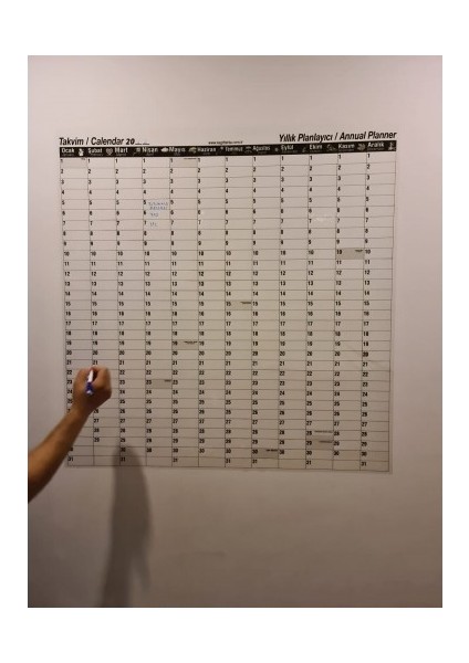 Yıllık Takvim Çizelgesi 100X100 cm + Kalem Hediye
