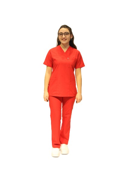 Doktor Hemşire Kırmızı Zarf Yaka Takma Kol Cerrahi Takım fiyatları