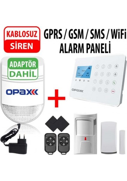 Opax ARD-575 Gprs/Wifi Kablolu/Kablosuz Alarm Paneli ve Bgr-09 Kablosuz Harici Siren