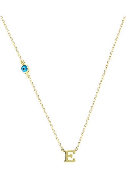 E Harfli Nazar Boncuklu Altın Kolye KLA.209.01.00.0E