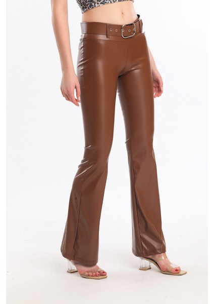 Kemerli Ispanyol Paça Şardonlu Deri Pantolon PNT33313 fiyatları