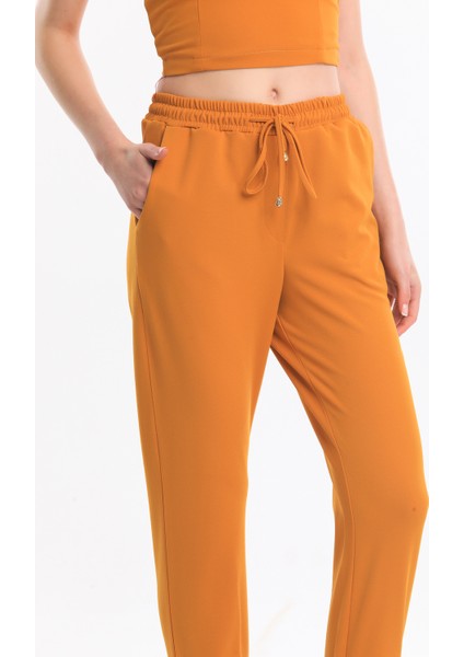 Beli ve Paçası Lastikli Cepli Scuba Krep Pantolon PNT33884 Safran modelleri