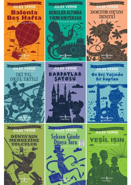 Balonla Beş Hafta - Denizler Altında Yirmi Bin Fersah - Doktor Ox - İki Yıl Okul Tatili - Seksen Günde Dünya Turu 9 Kitap Set - Jules Verne