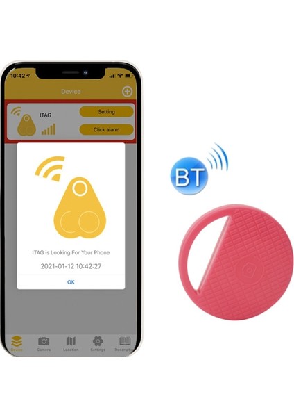 2 Adet Bluetooth Anti-Kayıp Iki Yönlü Alarm Pembe (Yurt Dışından)