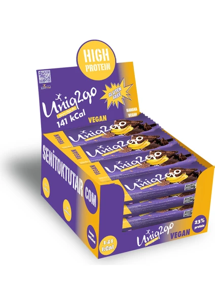 UNIQ2GO Banana Vegan Midi Protein Bar 38 gr x 16’lı Kutu