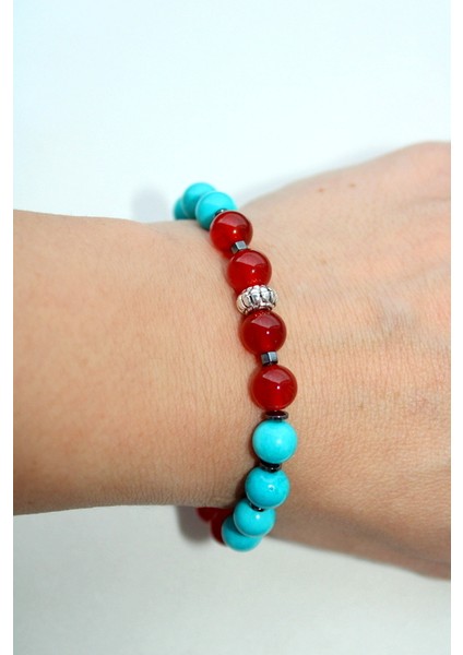 Doğal Akik & Turkuaz Taşlı Bileklik