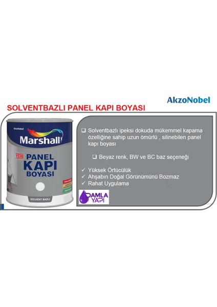 Solvent Bazlı Amerikan Panel Kapı Boyası 2,5 Lt Inci Tanesi