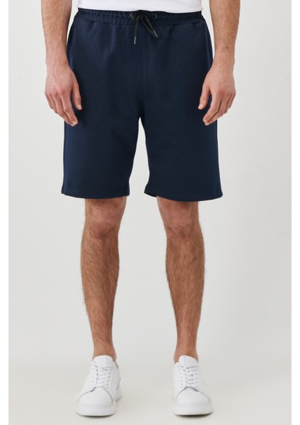 Erkek Lacivert Standart Fit Günlük Rahat Spor Örme Şort