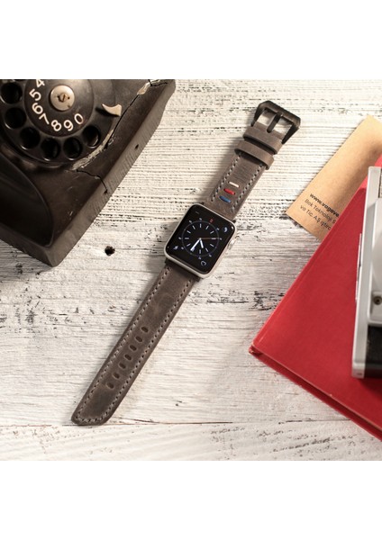 Apple Watch 42MM 44MM 45MM 49MM 3 / 4 / 5 / 6 / Se / 7 / 8 / 9 Ultra Ultra 2 Deri Kordon Hakiki Crazy Deri Kayış Gri fiyatları