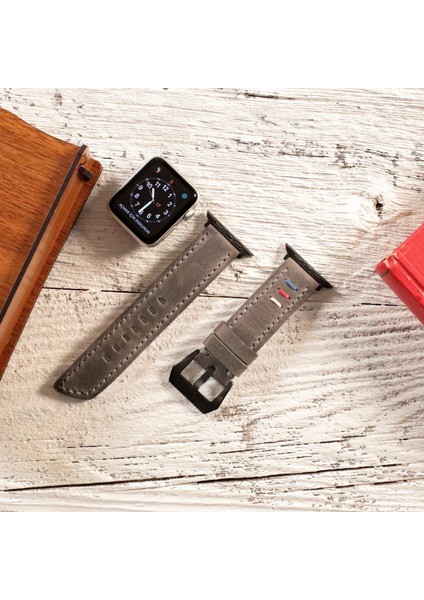 Apple Watch 42MM 44MM 45MM 49MM 3 / 4 / 5 / 6 / Se / 7 / 8 / 9 Ultra Ultra 2 Deri Kordon Hakiki Crazy Deri Kayış Gri indirimleri
