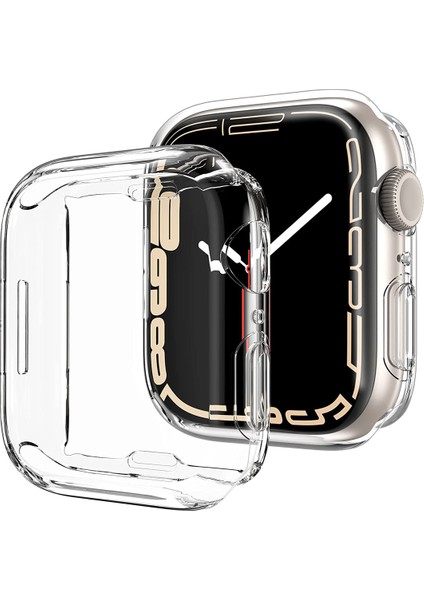 Apple Watch Uyumlu 7 45 mm Önü Kapalı Tasarım Silikon Kılıf - Şeffaf