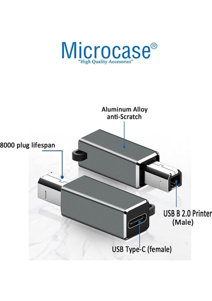 Type-C To USB B Çevirici Piano Yazıcı Adaptör - AL2848 Gri