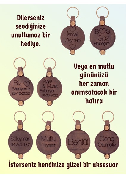 Kişiselleştirilmiş Gerçek Deri Anahtarlık, Kişiye Özel Isim Yazılabilen Mantar Desenli Anahtarlık