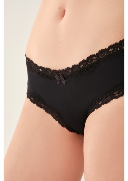 Siyah Dantel Detaylı Micro Kumaş Brazillian fırsatları