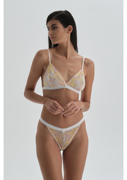 Ekru Lastik Detaylı, Dantel Tanga
