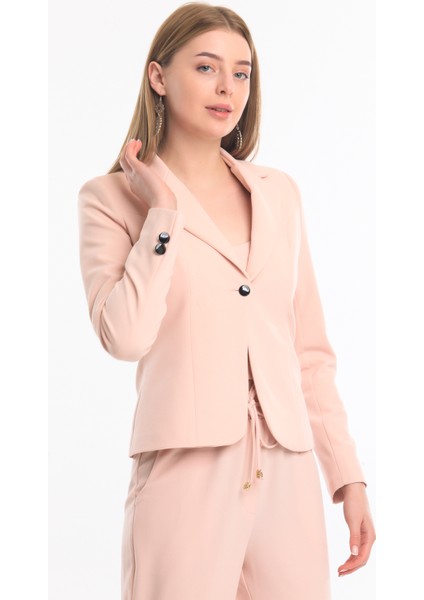 Blazzer Scuba Astarlı Ceket | CKT33437 Pudra