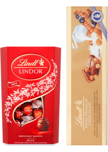 Lindor Cornet Milk 200 gr ve Lindor Gold Üzümlü Fındıklı Çikolata 300 gr