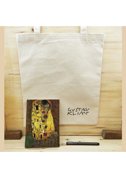 Gustav Klimt Set 7 - Defter-Kalem-Kanvas Çanta 1