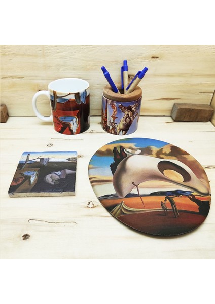 Salvador Dali Set 2 - Kupa-Mousepad-Traverten Bardak Altlığı -Kalemlik
