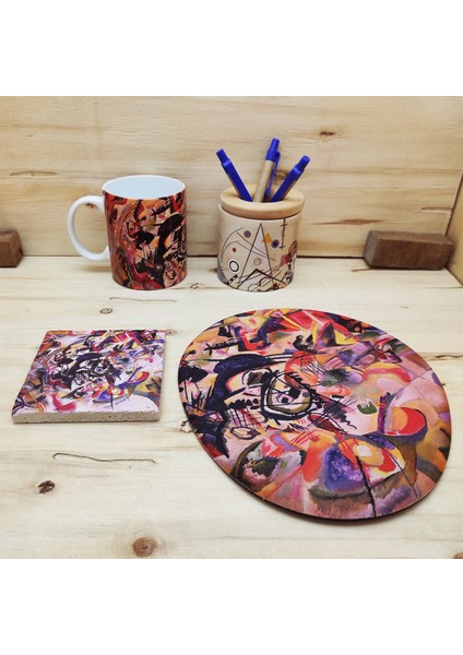 Wassily Kandinsky Set 2 - Kupa-Mousepad-Traverten Bardak Altlığı-Kalemlik