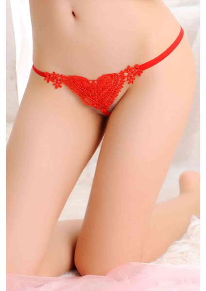 Kırmızı Kalpli Incili Tanga