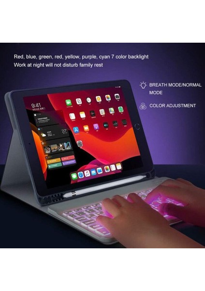 iPad Mini 4/5 Için Arkadan Aydınlatmalı Kalem Yuvalı iPad Klavye Kılıfı (Yurt Dışından)