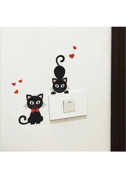 001 Dıy Yaratıcı Siyah Kedi Aşk Karikatür Çıkarılabilir Anahtarı Çıkartmalar Pvc Duvar Sticker Vinil Çıkartması Ev Dekorasyonu Çıkartması Soket Yapıştırın (Yurt Dışından)