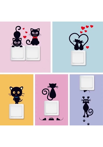 001 Dıy Yaratıcı Siyah Kedi Aşk Karikatür Çıkarılabilir Anahtarı Çıkartmalar Pvc Duvar Sticker Vinil Çıkartması Ev Dekorasyonu Çıkartması Soket Yapıştırın (Yurt Dışından) fiyatları
