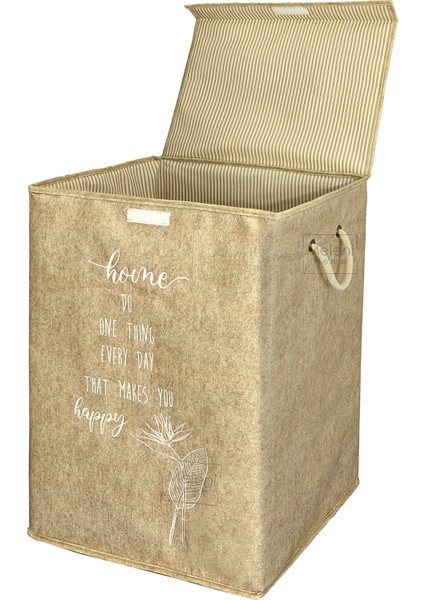 Kapaklı Keçe Kirli Çamaşır Sepeti - Çok Amaçlı Saklama Kutusu Mega Hurç 55 x 41 x 30 cm Bej fiyatları