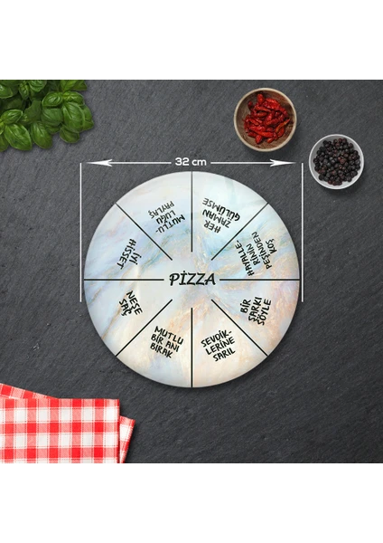 Pizza Servis Tabağı | Supreme Mermer | Mottolu Pizza Tabağı | Çap 32cm