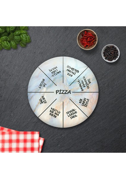 Pizza Servis Tabağı | Supreme Mermer | Mottolu Pizza Tabağı | Çap 32cm