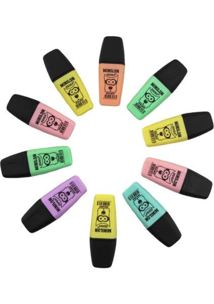 Mini Pastel Renk Fosforlu Kalem 10 Lu Karışık Set