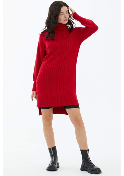 Tam Balıkçı Yaka Triko Tunik - Kırmızı modelleri