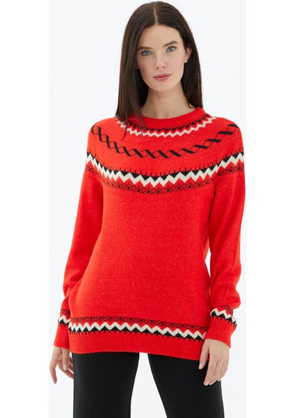 Sıfır Yaka Triko Kazak - Kırmızı