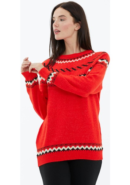 Sıfır Yaka Triko Kazak - Kırmızı modelleri