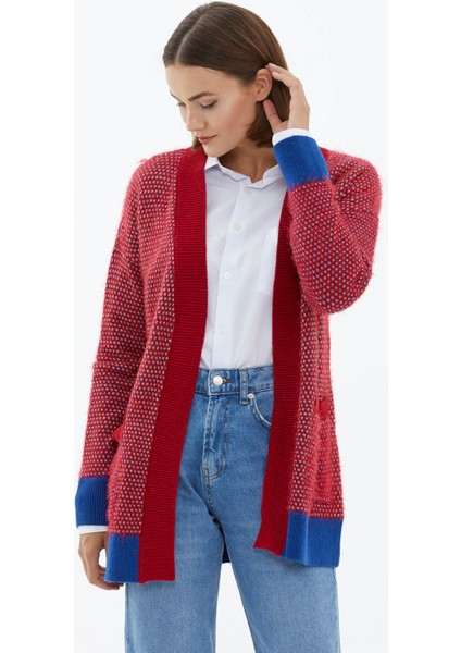 V Yaka Cepli Triko Hırka - Saks - Kırmızı modelleri