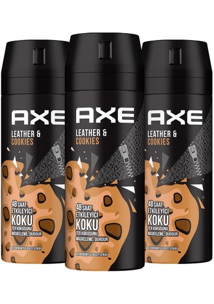 Axe Erkek Deodorant Sprey Leather & Cookies 150 ml 3 Adet