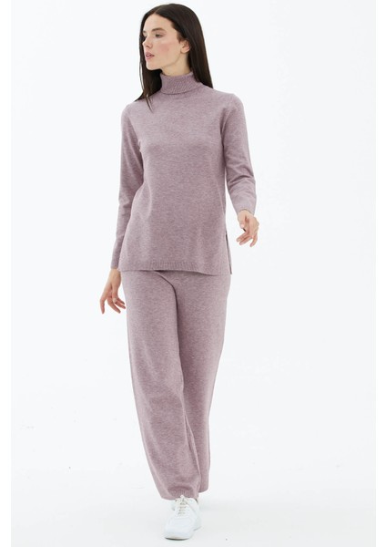 Tam Balıkçı Yaka Kazak Pantolon Triko Takım - Gül fiyatları