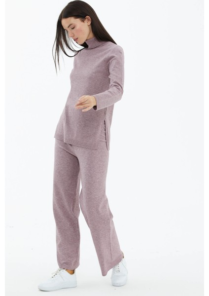 Tam Balıkçı Yaka Kazak Pantolon Triko Takım - Gül modelleri