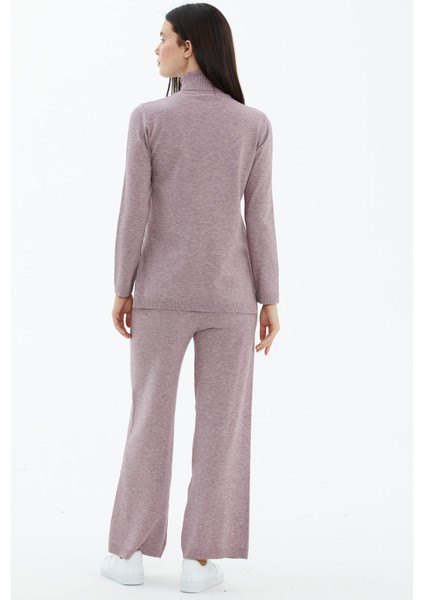 Tam Balıkçı Yaka Kazak Pantolon Triko Takım - Gül fırsatları