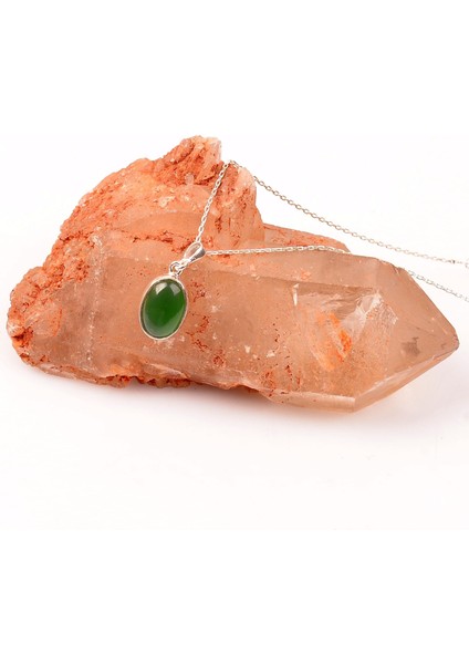 Yeşil Akik Taşı Gümüş Kolye