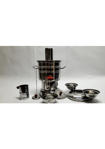 Zarif Iş Çift Demlik Hazneli Kömürlü Semaver