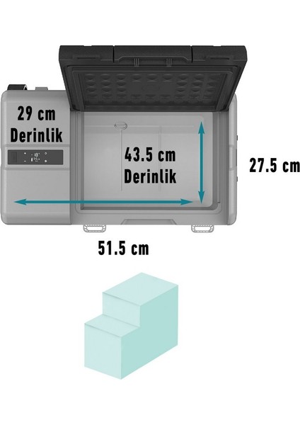 52LT Araç Buzdolabı & Dondurucu 12/24VDC Lgkompresör, Lityum Akü, Solar Şarj Girişi, Tekerli, Çekme Kollu, Geniş Hacim Fridgers DE52S