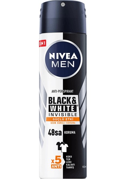 Men Black And White Güçlü Etki Deodorant 150 Ml