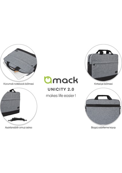 MCC-404 15.6" Unicity 2.0 Notebook Çantası - Gri